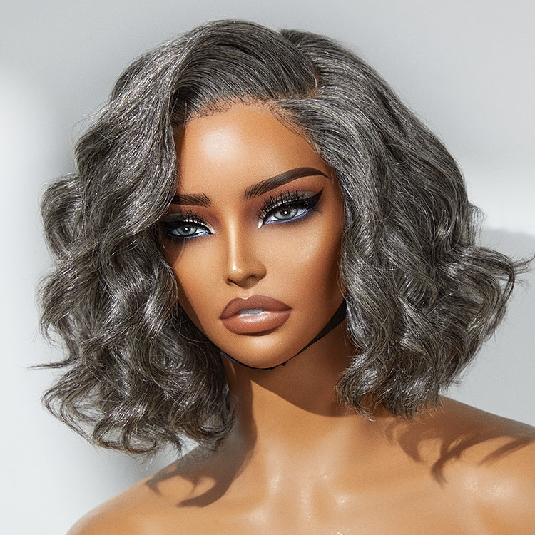 Crazy Wednesday | Boss Vibe Salt & Pepper Layered Bob / Body Wave Glueless Pre-Cut Minimalist Lace Grey Wig-07