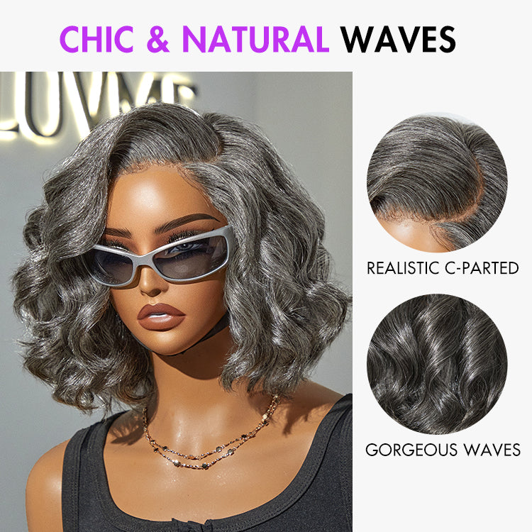 Crazy Wednesday | Boss Vibe Salt & Pepper Layered Bob / Body Wave Glueless Pre-Cut Minimalist Lace Grey Wig-09
