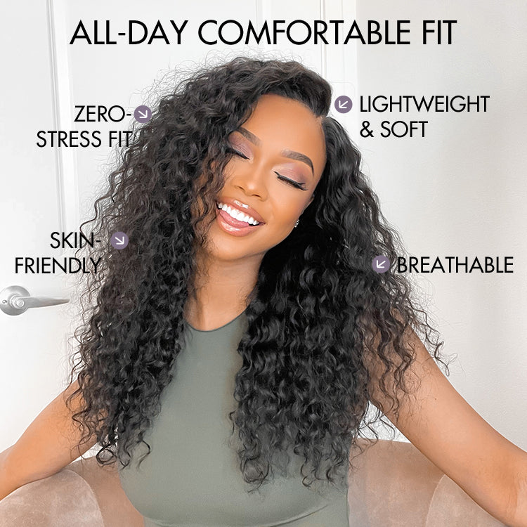 Luvme Hair AiryFit™ Water Wave Curly Wig with 13x6 HD lace frontal, ear-to-ear, glueless, scalp care wig on a mannequin head.