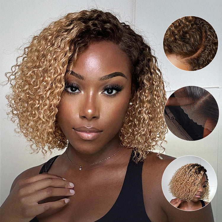 Put On & Go Ombre Ash Blonde Kinky Curly Glueless Minimalist HD Lace Wig Pre-Cut Lace - US Only-07
