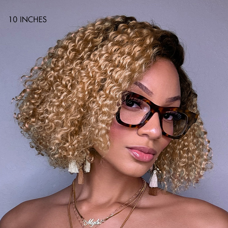 Put On & Go Ombre Ash Blonde Kinky Curly Glueless Minimalist HD Lace Wig Pre-Cut Lace - US Only-10