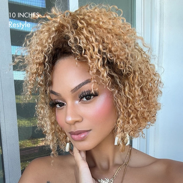 Put On & Go Ombre Ash Blonde Kinky Curly Glueless Minimalist HD Lace Wig Pre-Cut Lace - US Only-09