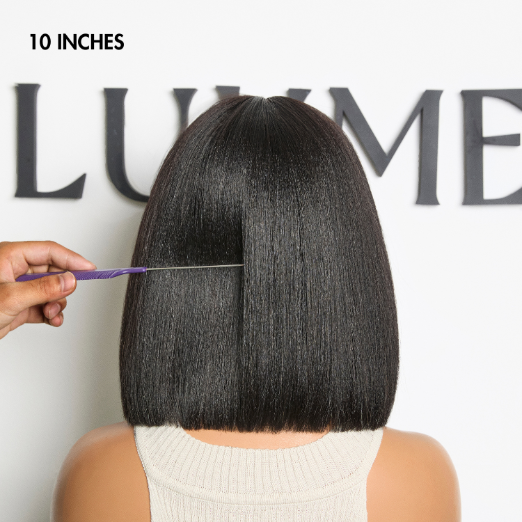 Luvme layered Yaki straight lace bob wig with ash blonde, brown highlights, and natural black shades, styled in a minimalist cut.