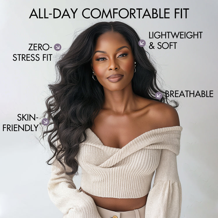 AiryFit™ Scalp Care Wigs - Deep Parting Loose Body Wave Human Hair Wig 11x6 Frontal HD Lace Glueless Wig-02