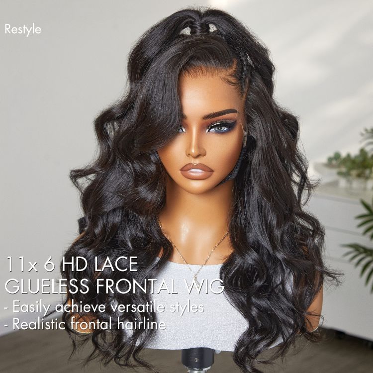 AiryFit™ Scalp Care Wigs - Deep Parting Loose Body Wave Human Hair Wig 11x6 Frontal HD Lace Glueless Wig-07