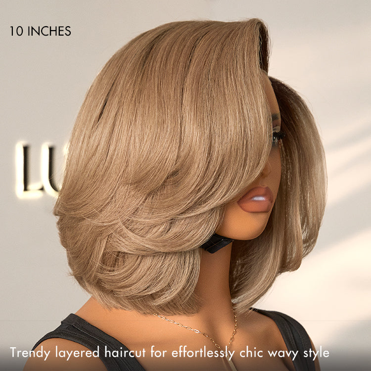 Ash Blonde Layered Bob Human Hair Wig Glueless Minimalist HD Lace Short Blonde Wig Pre-Cut Lace - US ONLY-07