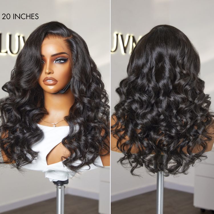 Luvme Hair AiryFit™ deep parting loose body wave human hair wig with 11x6 HD lace, glueless frontal, and natural scalp appearance.