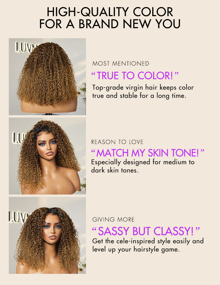 1 SEC INSTALL WIG | Sun-kissed Ombre Blonde Kinky Curly Glueless 5x5 Clouse Pre-Cut Lace Shoulder Length Wig-03