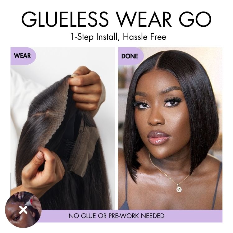 Luvme Hair glueless HD lace bob wig with blunt cut, 7x6 closure, silky texture, breathable cap, and natural parting.