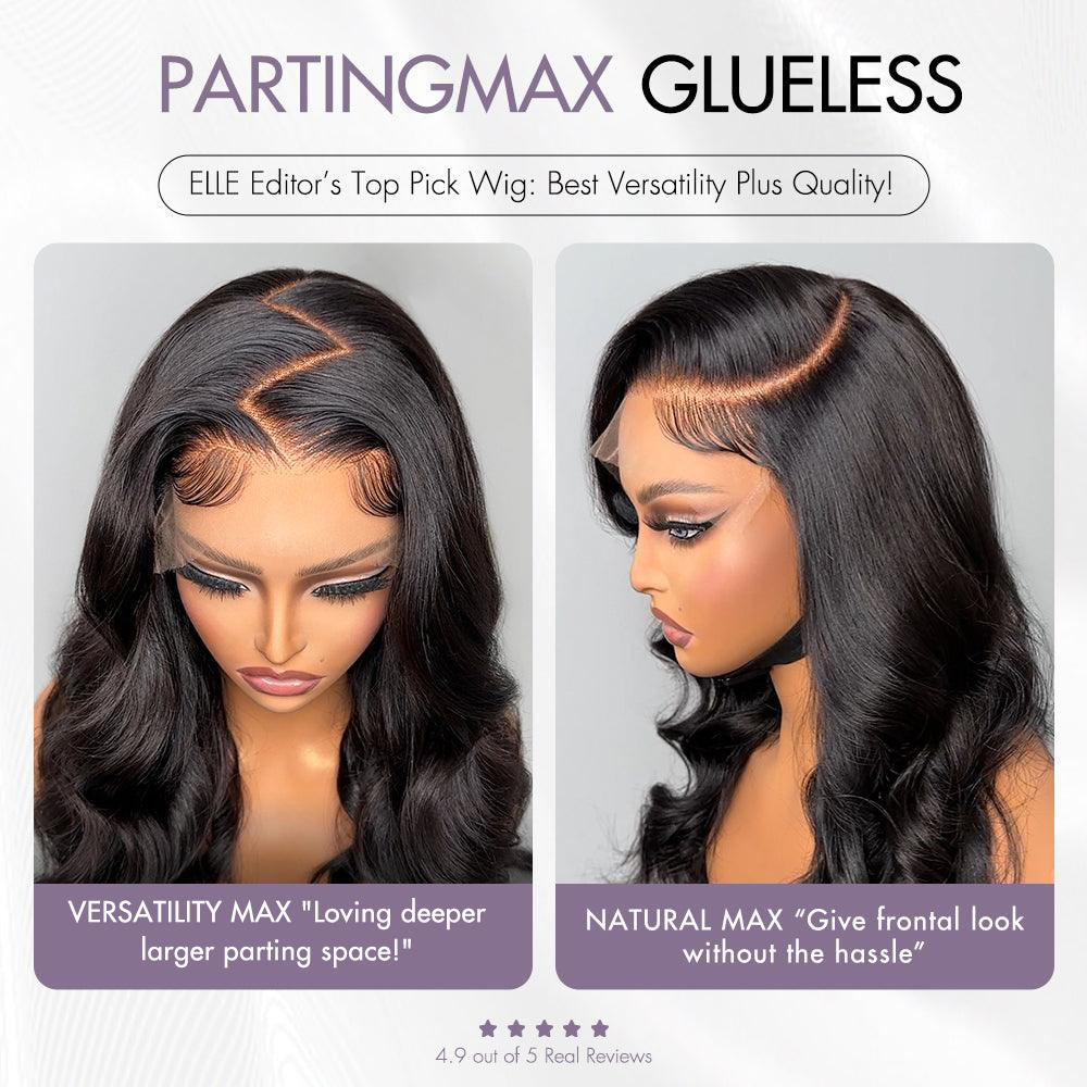 Luvme Hair loose body wave glueless wig with 7x6 HD lace closure, pre-cut, natural parting, in a natural hair color.
