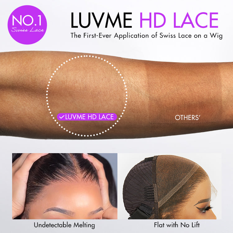 Luvme Hair minimalist lace wig with bouncy curls, left C part, pre-cut HD lace, and glueless design for a natural look.