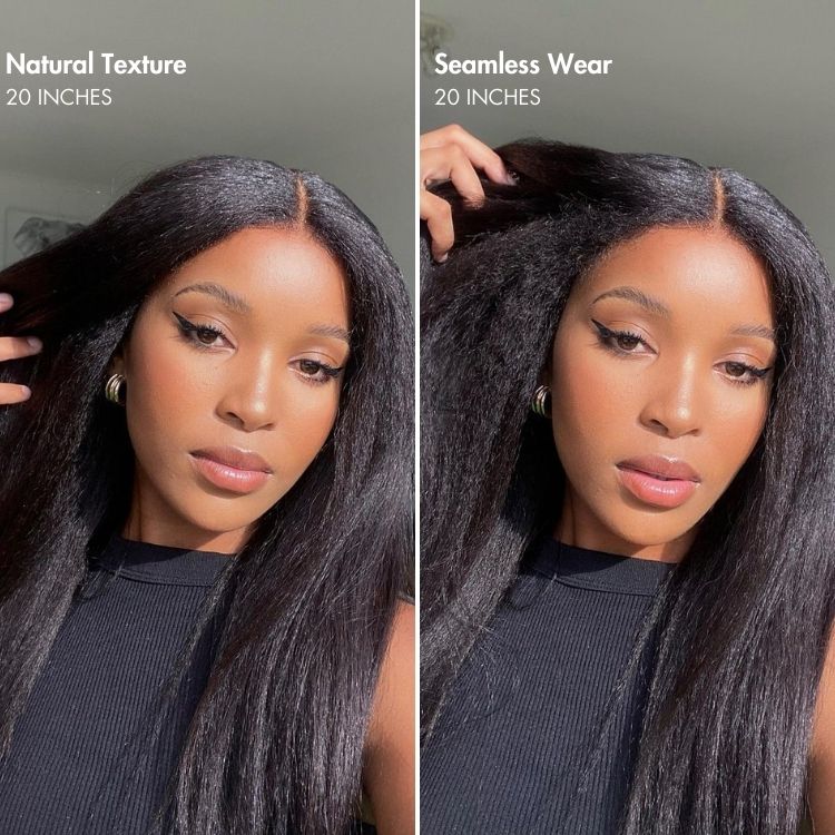 Luvme human hair U-part wig with body wave and straight textures, showing natural hair with a seamless U-shaped part.