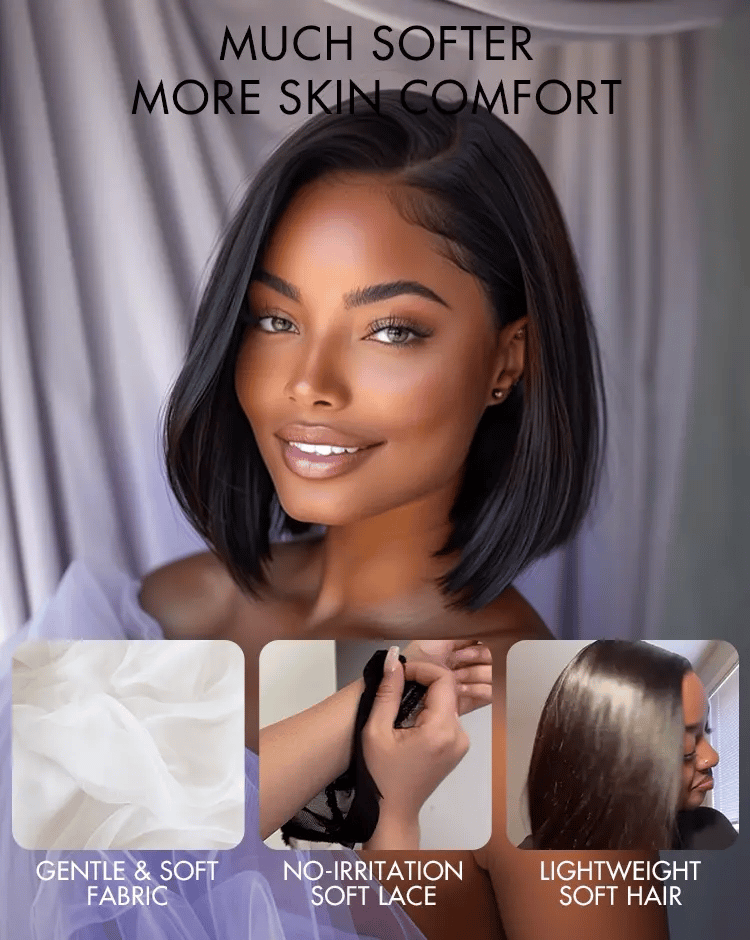 AiryFit™ Scalp Care Wigs | Silky Blunt Cut Bob Snugfit Glueless Minimalist HD Lace Short Wig Pre-Cut Lace  - US Only-24