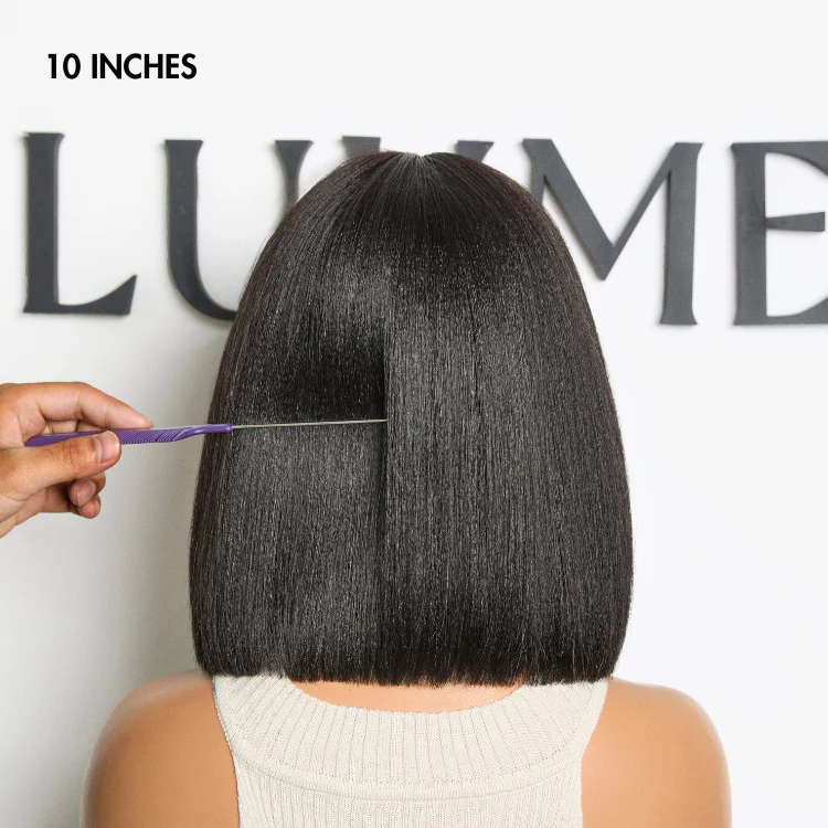 Luvme 8-inch curly HD lace wig and 10-inch yaki straight lace bob wig, showcasing detailed textures and natural hairlines.