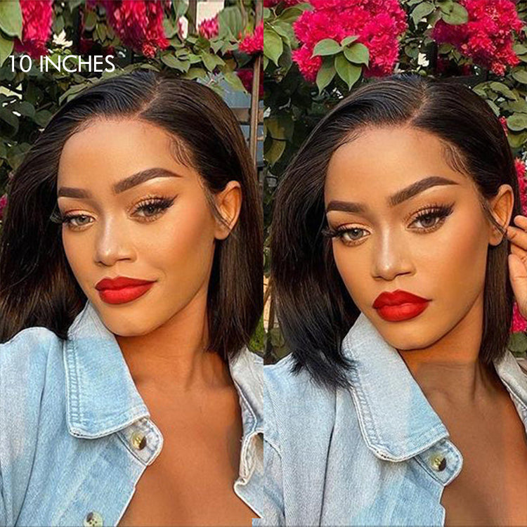 2 for $159.9 | 10 Inches Brown Highlight Water Wave Minimalist Lace Breathable Cap Wig + 10 Inches Ear-to-Ear Wide T Lace Bob Wig-06