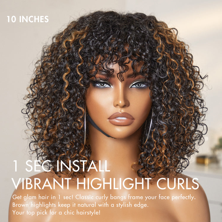 2 for $159.9 | 10 Inches Brown Highlight Water Wave Minimalist Lace Breathable Cap Wig + 10 Inches Ear-to-Ear Wide T Lace Bob Wig-02