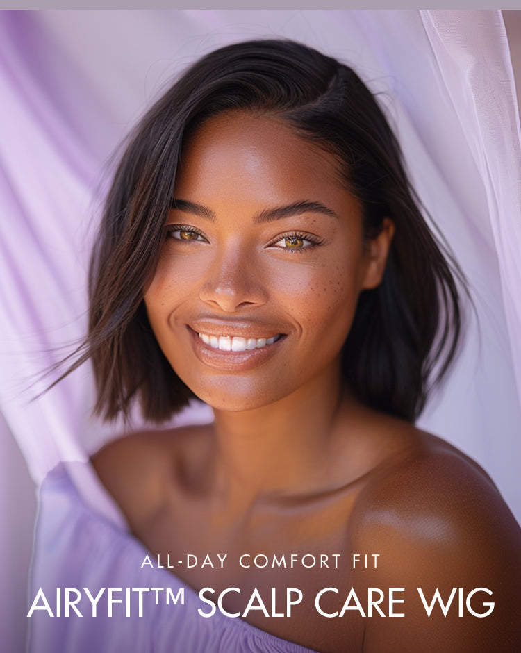 AiryFit™ Scalp Care Wigs - Brown Highlights Silky Blunt Cut Bob Snugfit Glueless Minimalist HD Lace Wig Pre-Cut Lace-10