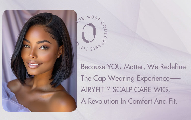 AiryFit™ Scalp Care Wigs - Brown Highlights Silky Blunt Cut Bob Snugfit Glueless Minimalist HD Lace Wig Pre-Cut Lace-12