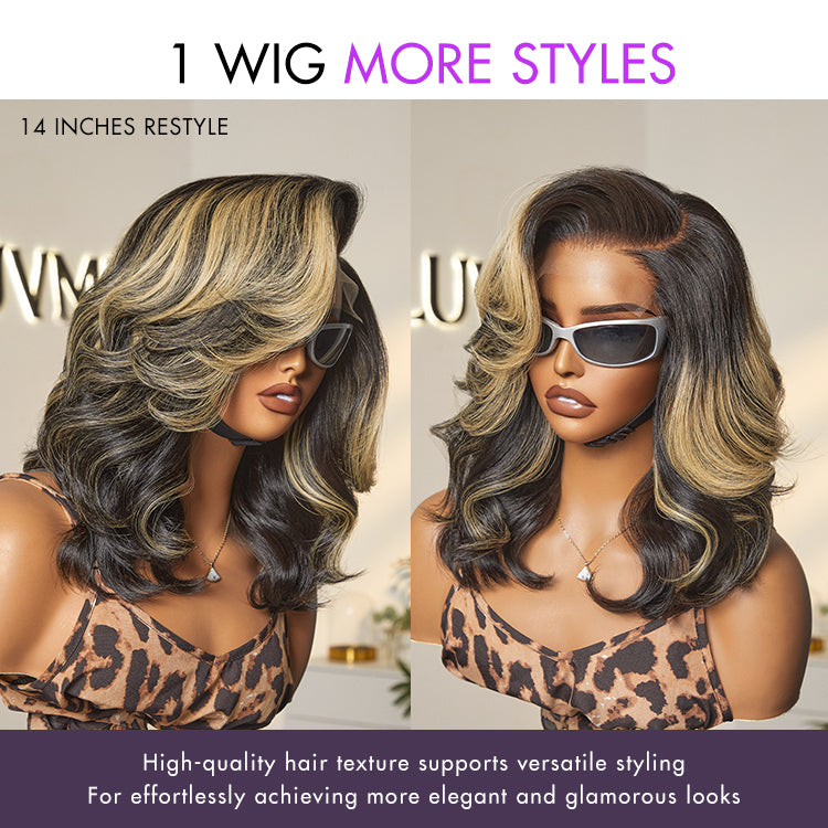 Honey Blonde Highlight Layered Cut Glueless Wig Minimalist HD Lace Human Hair Wig-06