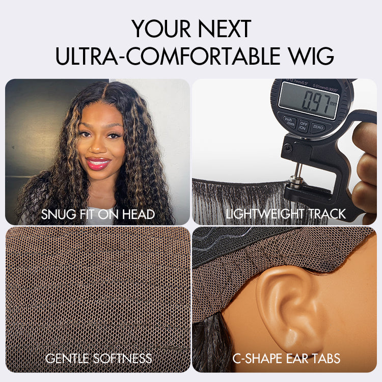 AiryFit™ Scalp Care Wigs - Blonde Highlight Water Wave Snugfit Glueless 5x5 Closure Lace Long Curly Wig Pre-Cut Lace-10