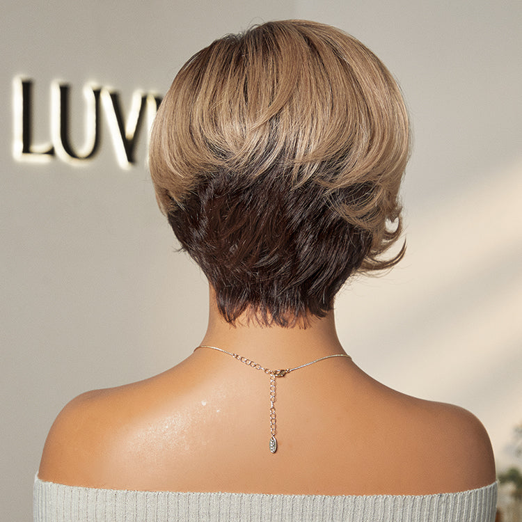 Luvme minimalist lace wig featuring a pixie cut, HD lace, and glueless design with pre-cut lace for easy wear.