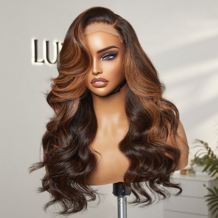 Special Deal | Elegant Copper Ombre Highlights Loose Body Wave Glueless 5x5 Closure Pre-Cut Lace Wig Breathable Cap-01
