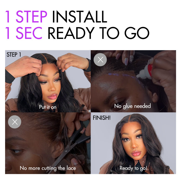 1 SEC INSTALL WIG | Gorgeous Natural Black Loose Wave 5x5 Closure Lace Glueless Short Wig 100% Human Hair | Large & Small Cap Size-05
