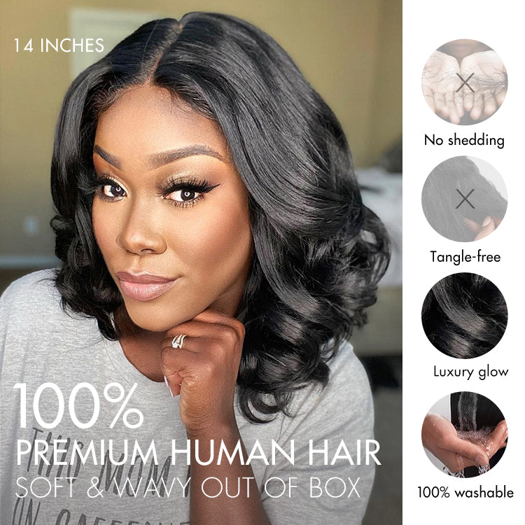 New Customers Only | 1 SEC INSTALL WIG | Gorgeous Natural Black Loose Wave 5x5 Closure Lace Glueless Short Wig 100% Human Hair | Large & Small Cap Size-06