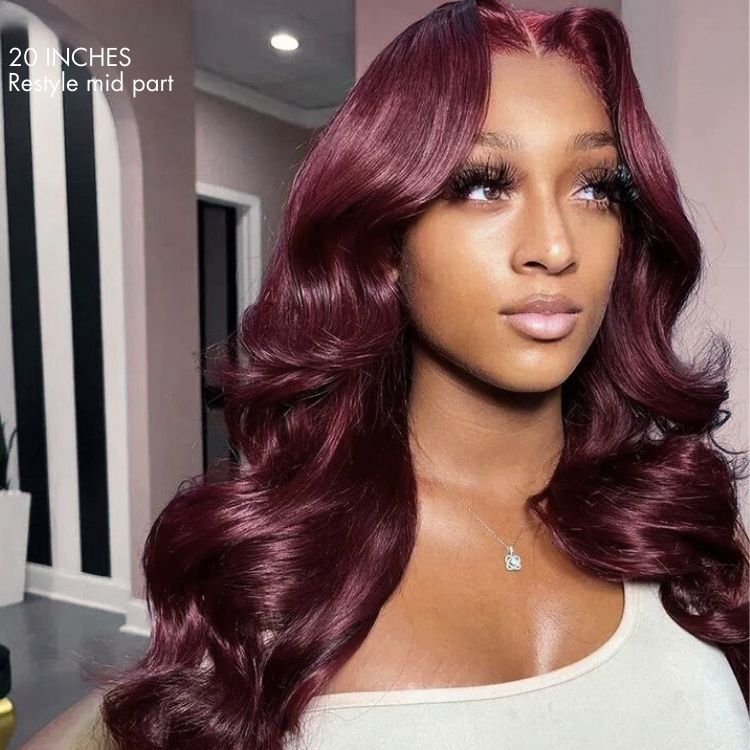 Chic Burgundy 99J Layered Cut Loose Body Wave Glueless 5x5 Closure Lace Wig Pre-Cut Lace - US Only-04