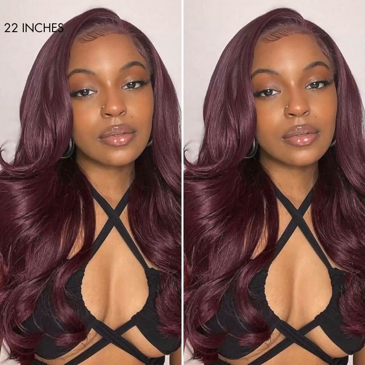 Chic Burgundy 99J Layered Cut Loose Body Wave Glueless 5x5 Closure Lace Wig Pre-Cut Lace - US Only-08