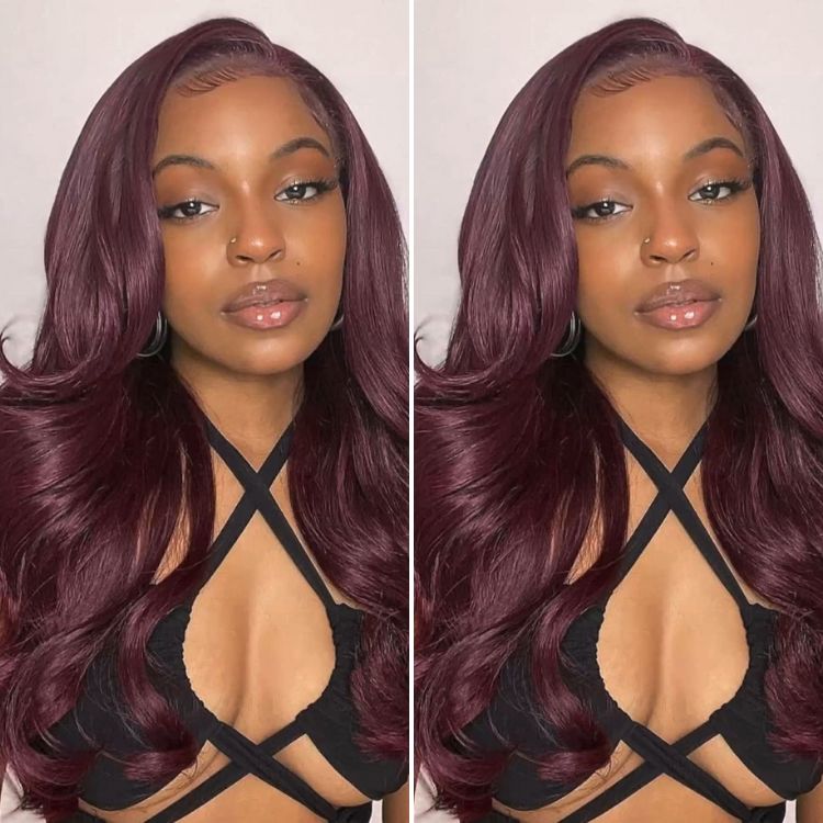 Chic Burgundy 99J Layered Cut Loose Body Wave Glueless 5x5 Closure Lace Wig Pre-Cut Lace - US Only-02