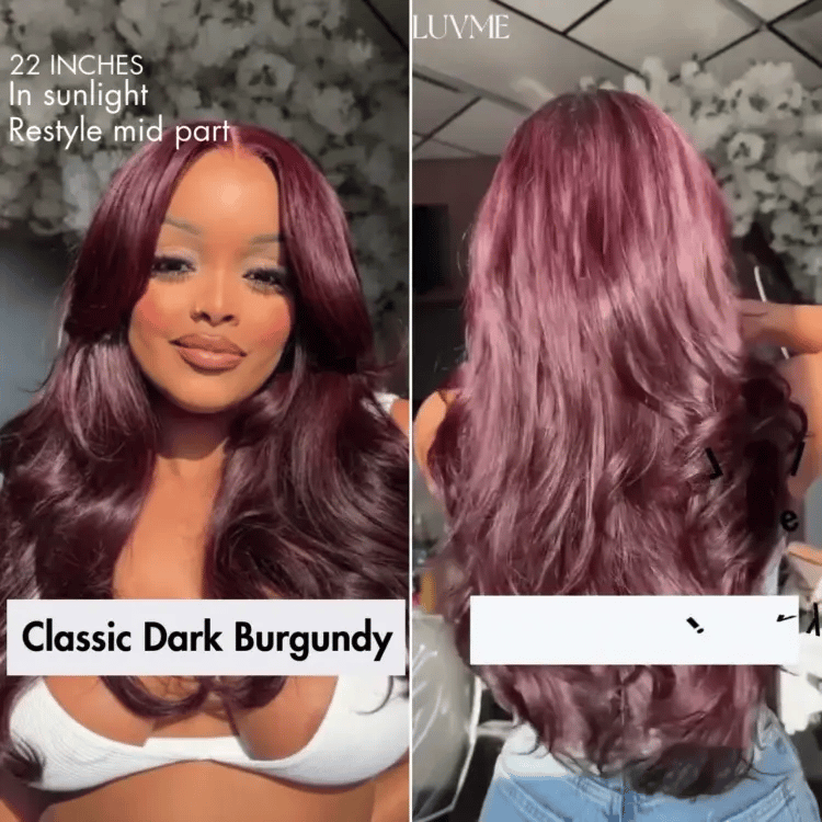 Chic Burgundy 99J Layered Cut Loose Body Wave Glueless 5x5 Closure Lace Wig Pre-Cut Lace - US Only-03