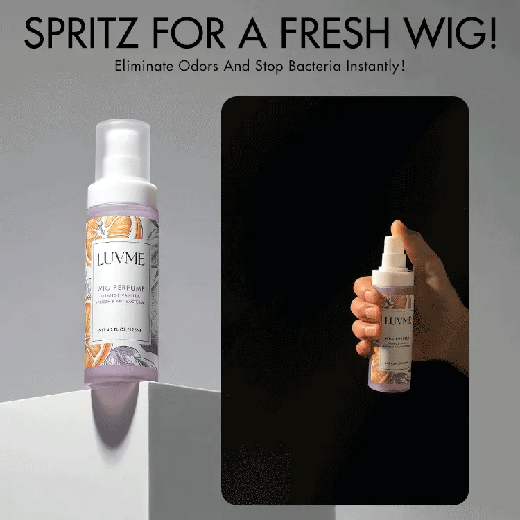 Luvme Hair premium wig perfume bottle with organic vegan formula, designed for long-lasting freshness and odor neutralization.