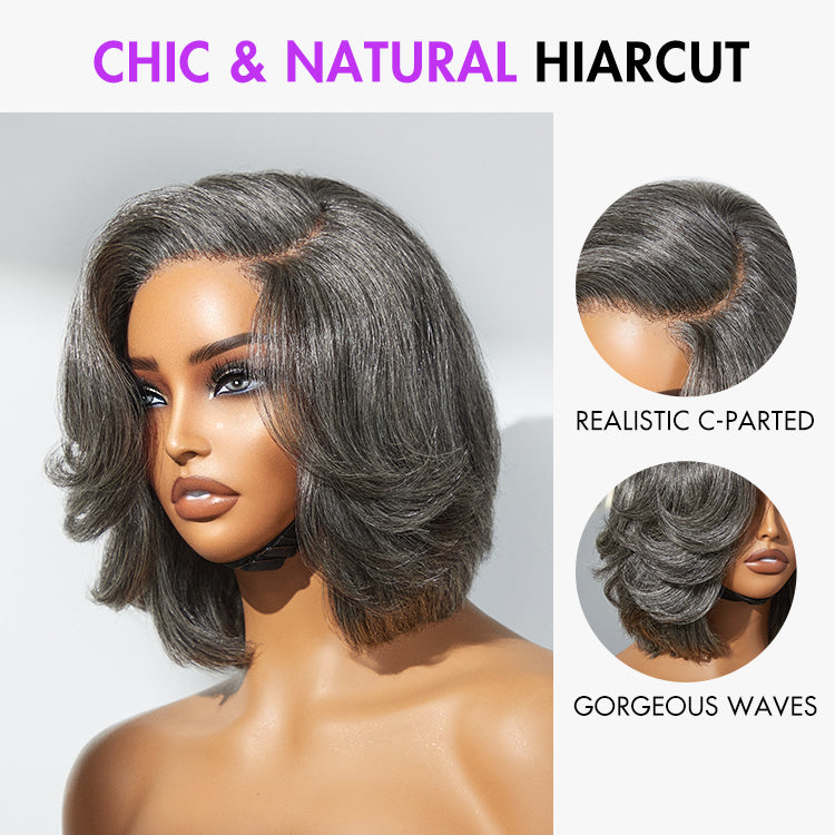 Crazy Wednesday | Boss Vibe Salt & Pepper Layered Bob / Body Wave Glueless Pre-Cut Minimalist Lace Grey Wig-05
