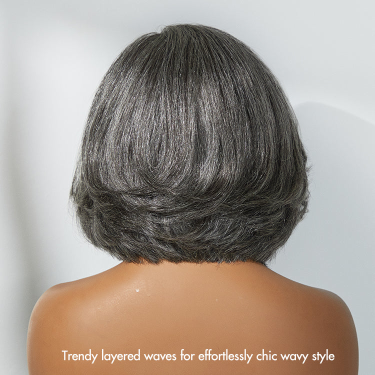 Crazy Wednesday | Boss Vibe Salt & Pepper Layered Bob / Body Wave Glueless Pre-Cut Minimalist Lace Grey Wig-06