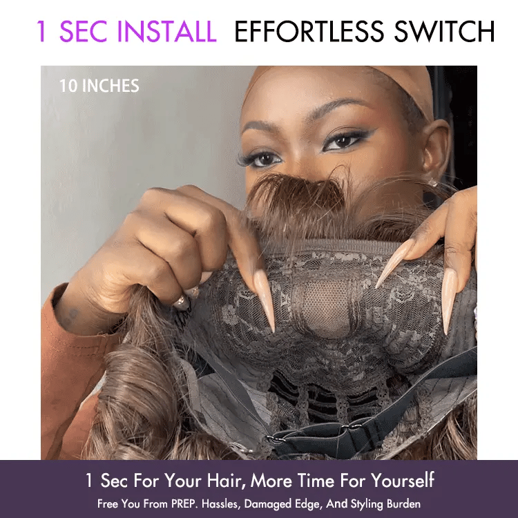 Beginner Friendly Brown Loose Wave Glueless Minimalist Lace Shoulder Length Wavy Bob Wig with Bangs-04