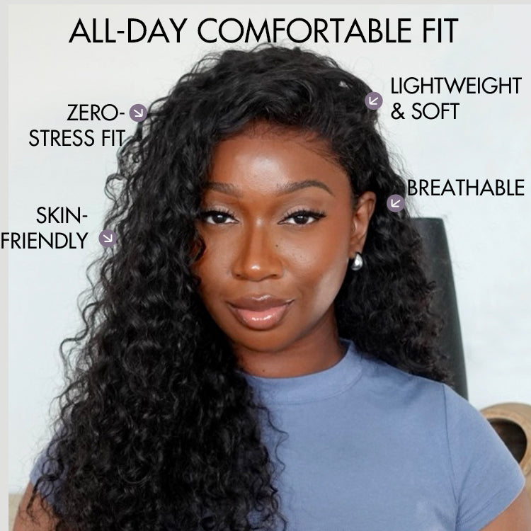 AiryFit™ Scalp Care Wigs - Deep Parting Water Wave Human Hair Wig Glueless 11x6 Frontal HD Lace Curly Wig-02
