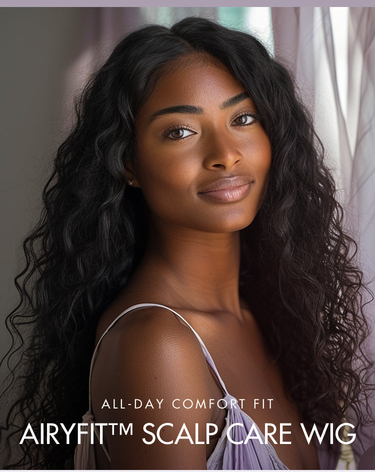 AiryFit™ Scalp Care Wigs - Deep Parting Water Wave Human Hair Wig Glueless 11x6 Frontal HD Lace Curly Wig-11