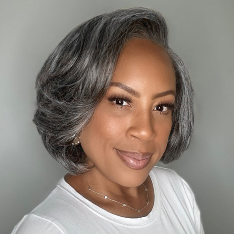 Crazy Wednesday | Boss Vibe Salt & Pepper Layered Bob / Body Wave Glueless Pre-Cut Minimalist Lace Grey Wig-01