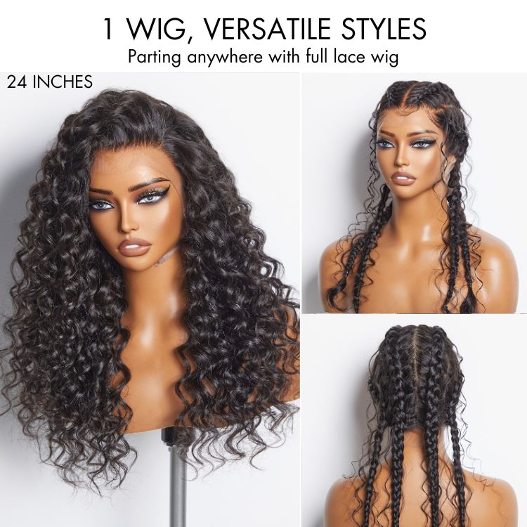 Luvme Hair PreMax Wigs HD full lace wig with water wave and straight styles, long length, flexible fit, and drawstring cap.