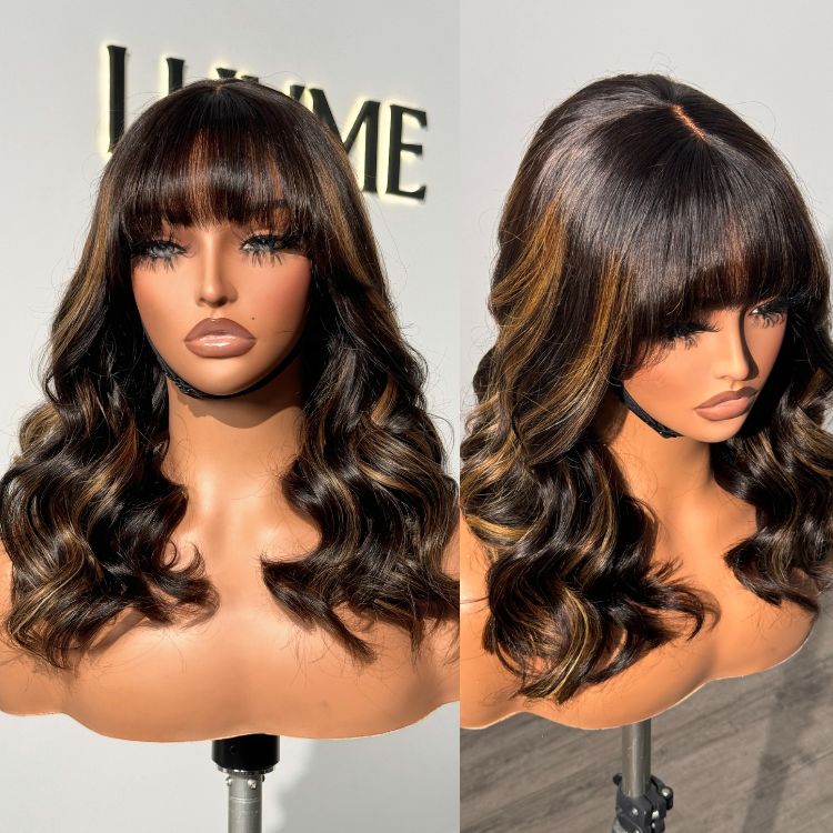 Blonde Highlight Loose Wave with Bangs
