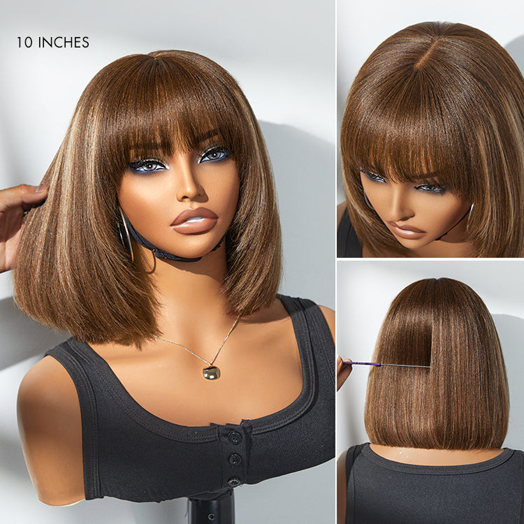 New Customers Only | Put On and Go Reddish Purple / Ash Blonde Highlight / Brown Highlight / Natural Black Layered Cut Yaki Straight Minimalist Lace Bob Wig-10