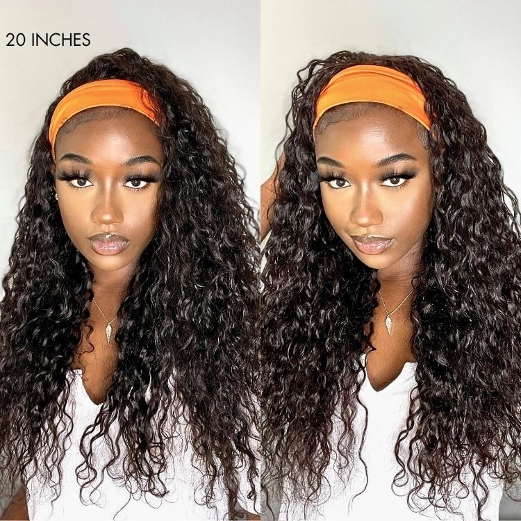 Luvme Wet and Wavy headband wig with water wave style, long hair, and glueless design, ready to wear.