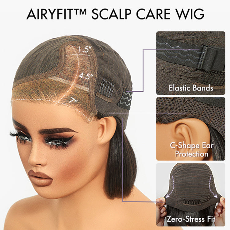 AiryFit™ Scalp Care Wigs - Brown Highlights Silky Blunt Cut Bob Snugfit Glueless Minimalist HD Lace Wig Pre-Cut Lace-08