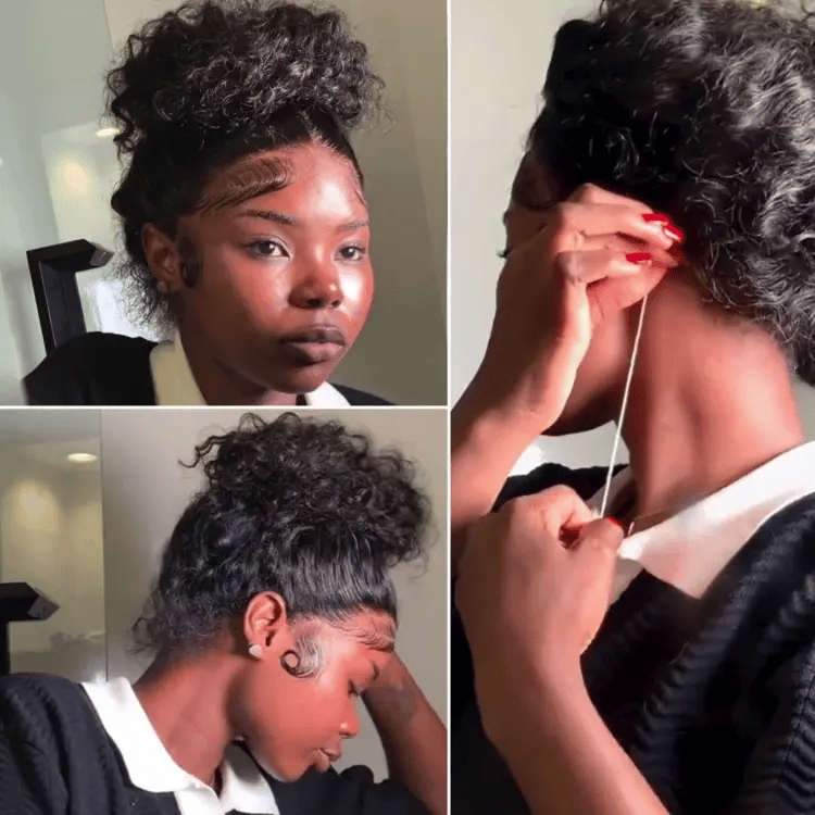 high puff summer hairstyle for Black women with a full lace water wave wig