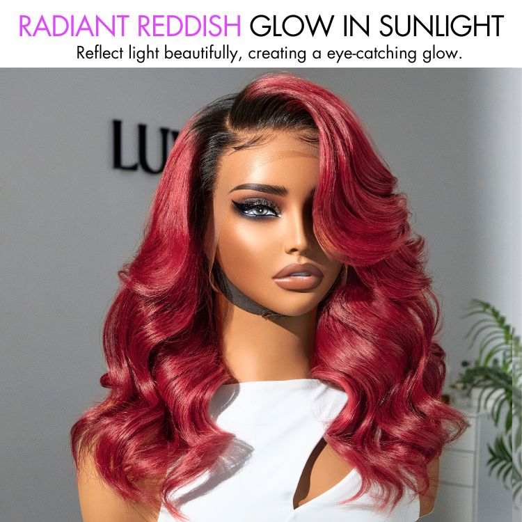 Gorgeous Loose Body Wave Red Hair Wig with Dark Roots Ear-to-Ear 13x4 Frontal Lace Wig-04