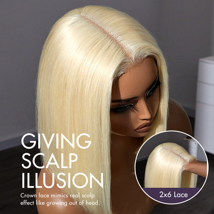 Easily Redyed 613 Blonde Blunt Cut Bob Wig Glueless Deep Middle Part 2x6 HD Lace Wig Pre-Cut Lace-07