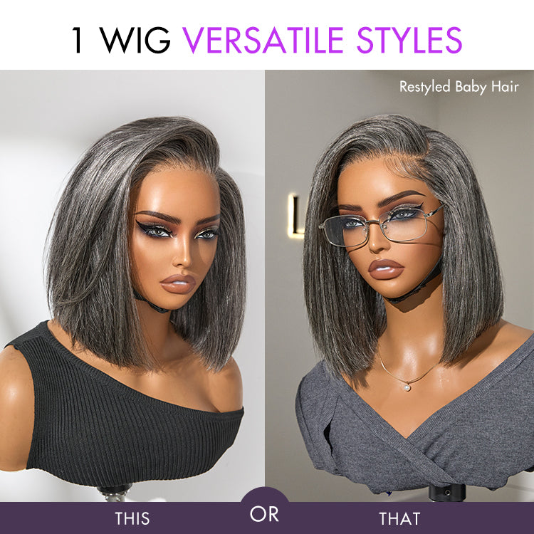 AiryFit™ Scalp Care Wigs -Salt and Pepper Glueless Minimalist HD Lace Bob Wig Pre-Cut Lace - US Only-10