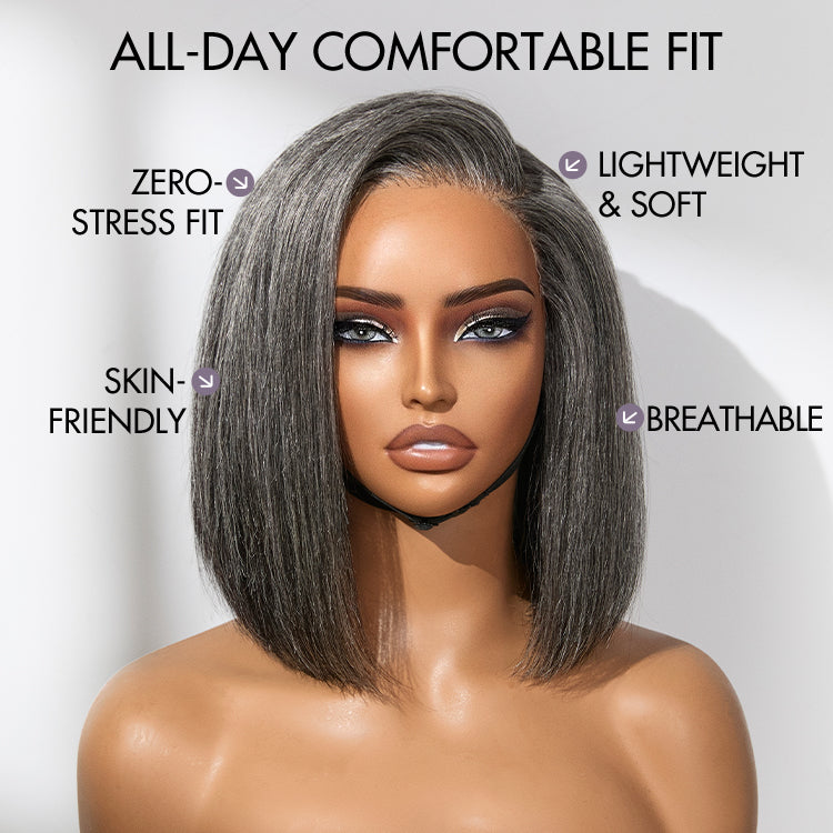 AiryFit™ Scalp Care Wigs -Salt and Pepper Glueless Minimalist HD Lace Bob Wig Pre-Cut Lace - US Only-12