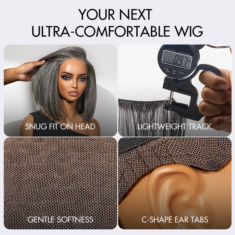 AiryFit™ Scalp Care Wigs -Salt and Pepper Glueless Minimalist HD Lace Bob Wig Pre-Cut Lace - US Only-13